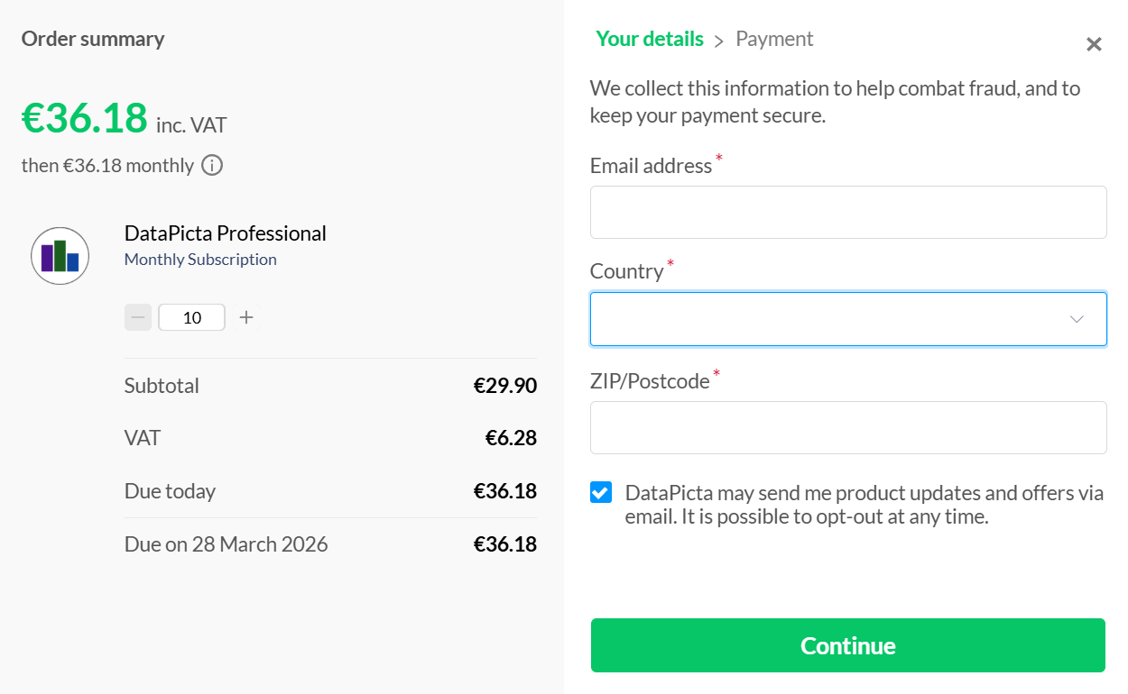 Paddle checkout page 1